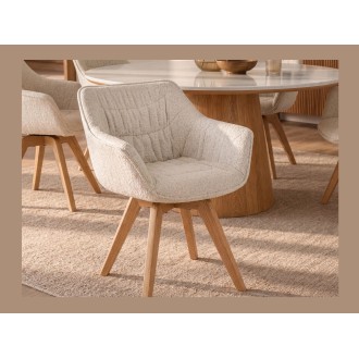 Chaise COMFY en tissu tweed beige bouclette vue de face rapprochée