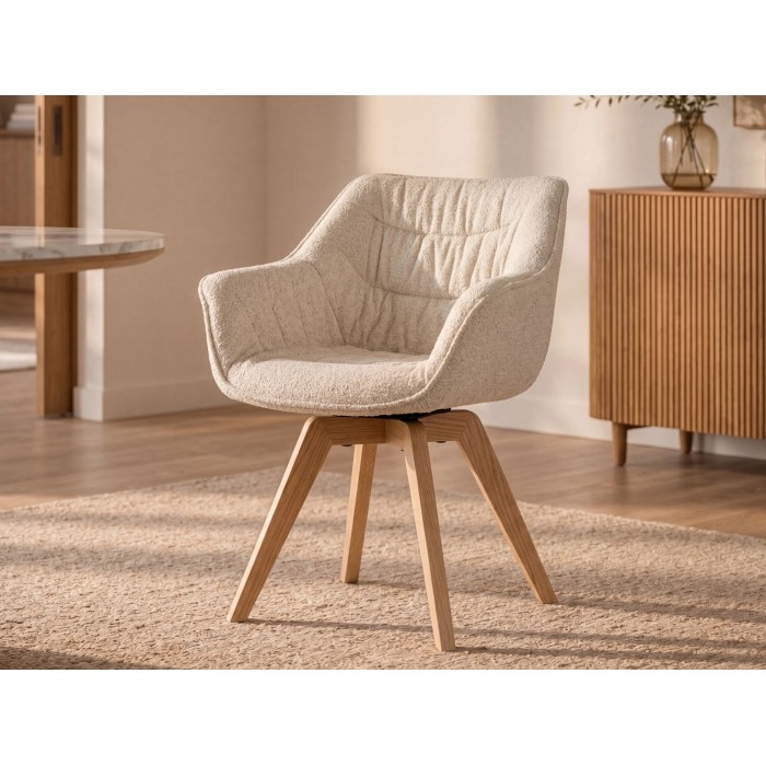 Chaise COMFY en tissu tweed beige bouclette vue rapprochée
