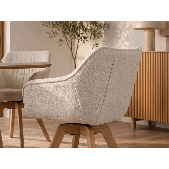 Chaise COMFY en tissu tweed beige bouclette vue de dos rapprochée