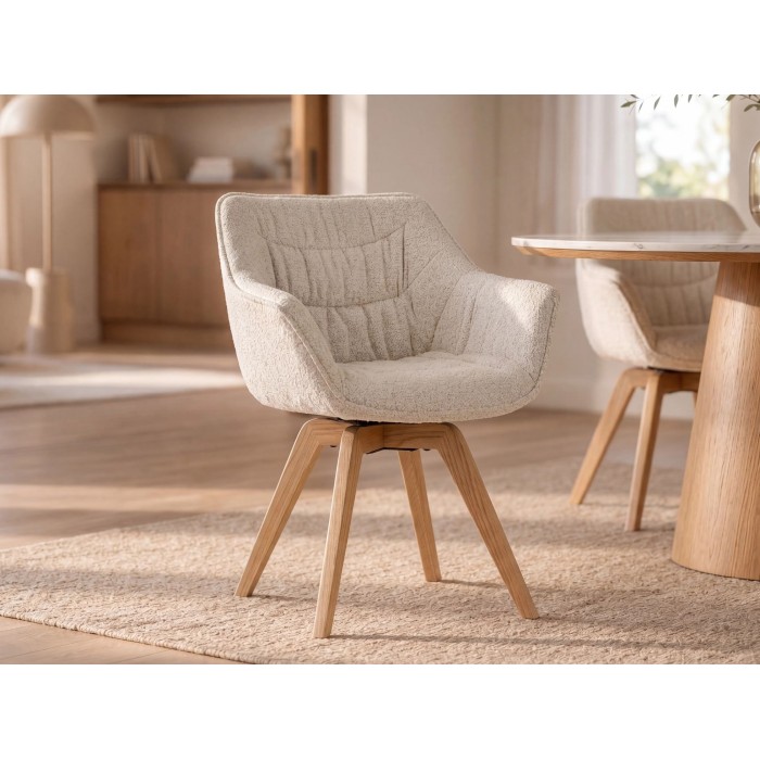 Chaise COMFY en tissu tweed beige bouclette mise en situation