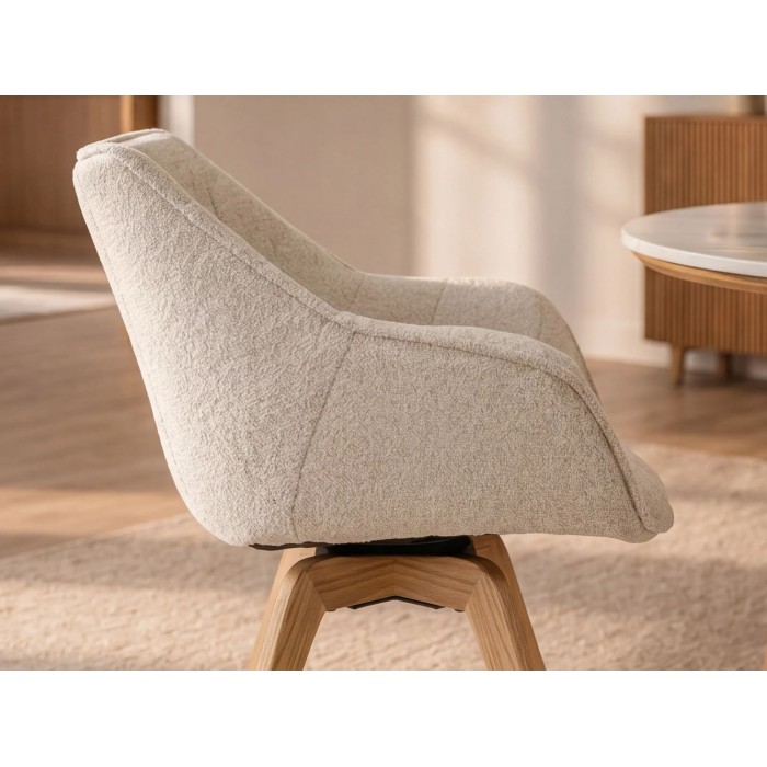 Chaise COMFY en tissu tweed beige bouclette vue de côté