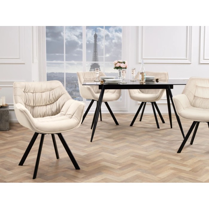 Chaise COMFY en velours beige vue avec d'autres chaises