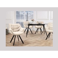 Chaise COMFY en velours beige vue avec d'autres chaises