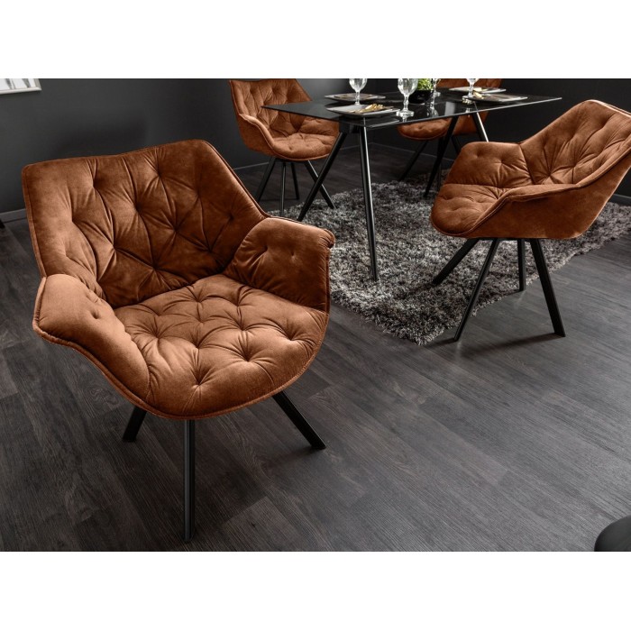 Chaise COMFY en velours marron dans un décor 3D