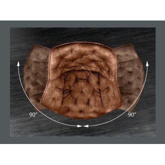 Zoom sur l'aspect pivotant de la chaise COMFY en velours marron
