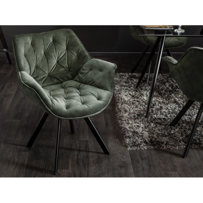 Chaise COMFY en velours vert vue de face