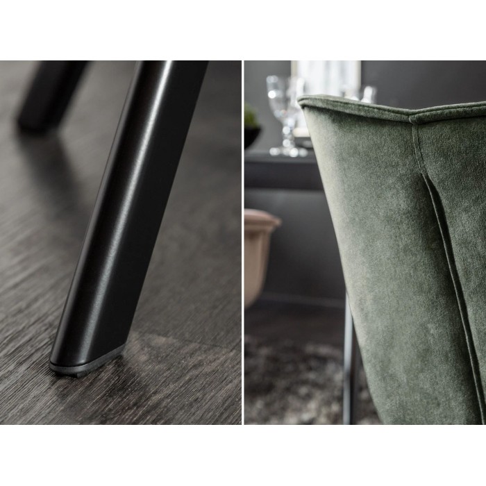 Zoom sur les détails de la chaise COMFY en velours vert