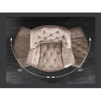Zoom sur l'aspect pivotant de la chaise COMFY en velours beige champagne
