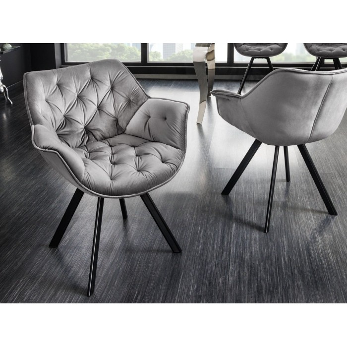 Chaise COMFY en velours gris clair vue de côté
