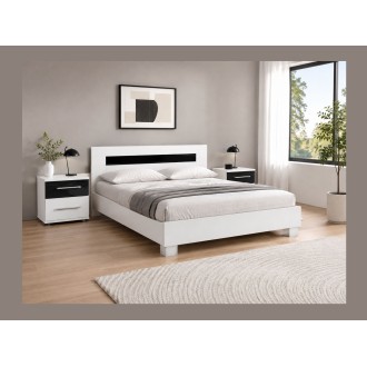 copy of Pack letto contenitore WOOD 180 x 200 cm con 2 comodini – Bianco e quercia – Set camera da letto moderna