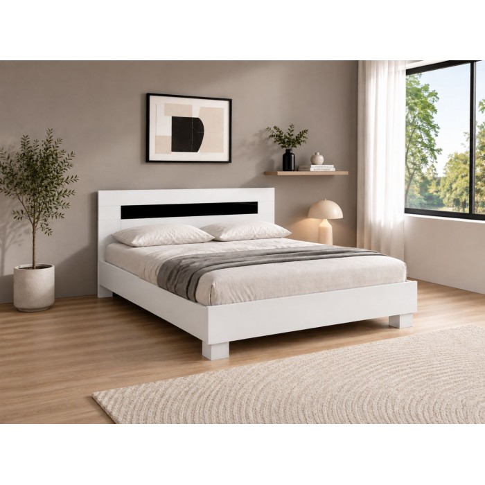 copy of Pack letto contenitore WOOD 180 x 200 cm con 2 comodini – Bianco e quercia – Set camera da letto moderna