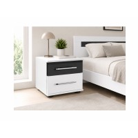 copy of Pack letto contenitore WOOD 180 x 200 cm con 2 comodini – Bianco e quercia – Set camera da letto moderna