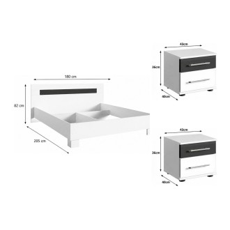 copy of Pack letto contenitore WOOD 180 x 200 cm con 2 comodini – Bianco e quercia – Set camera da letto moderna