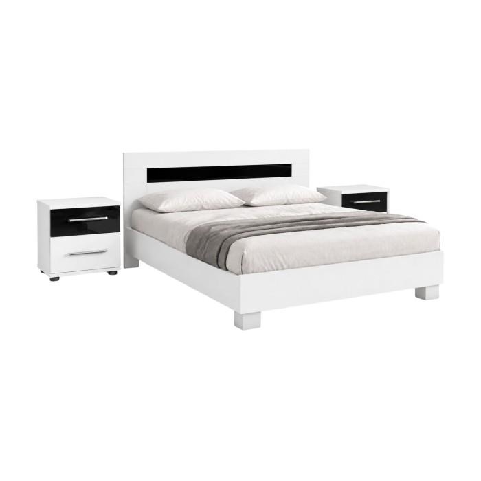 copy of Pack letto contenitore WOOD 180 x 200 cm con 2 comodini – Bianco e quercia – Set camera da letto moderna