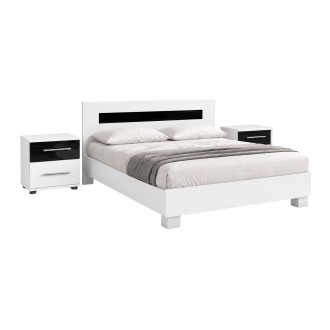 copy of Pack letto contenitore WOOD 180 x 200 cm con 2 comodini – Bianco e quercia – Set camera da letto moderna