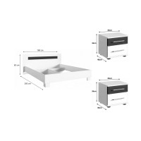 copy of Pack letto contenitore WOOD 180 x 200 cm con 2 comodini – Bianco e quercia – Set camera da letto moderna
