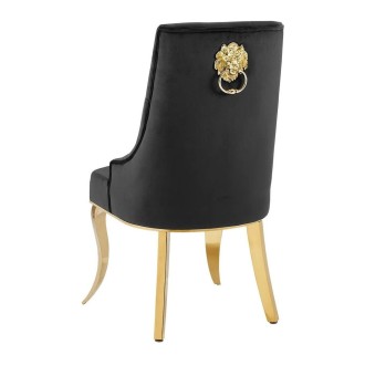 Chaise VELENA en velours noir et pieds dorés vue de dos