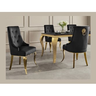 Chaise VELENA en velours noir et pieds dorés mise en situation