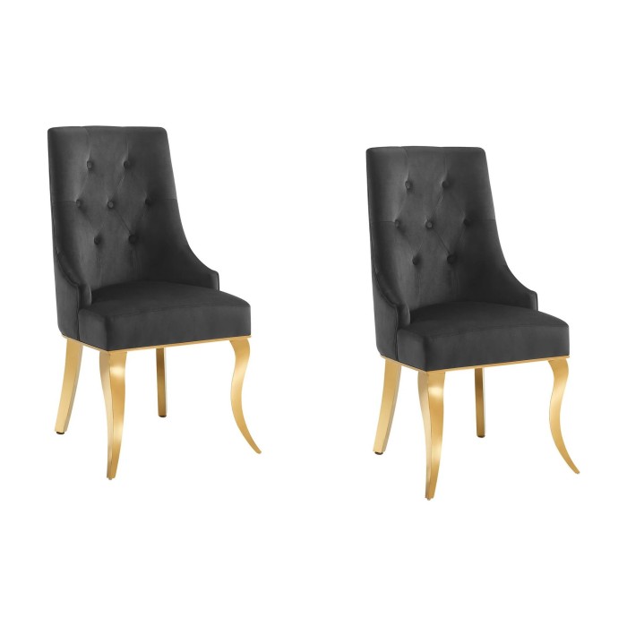 Lot de 2 chaises VELENA en velours noir et pieds dorés