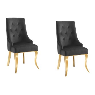 Lot de 2 chaises VELENA en velours noir et pieds dorés