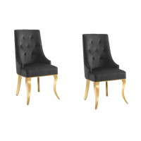 Lot de 2 chaises VELENA en velours noir et pieds dorés