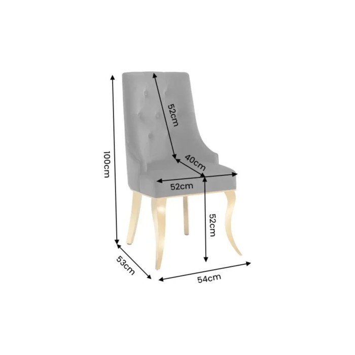 Chaise VELENA en velours noir et pieds dorés dimensions