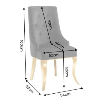 Chaise VELENA en velours noir et pieds dorés dimensions