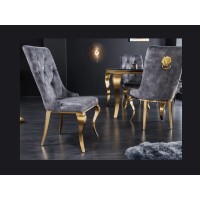 Chaise VELENA en velours gris et pieds dorés vue de côté