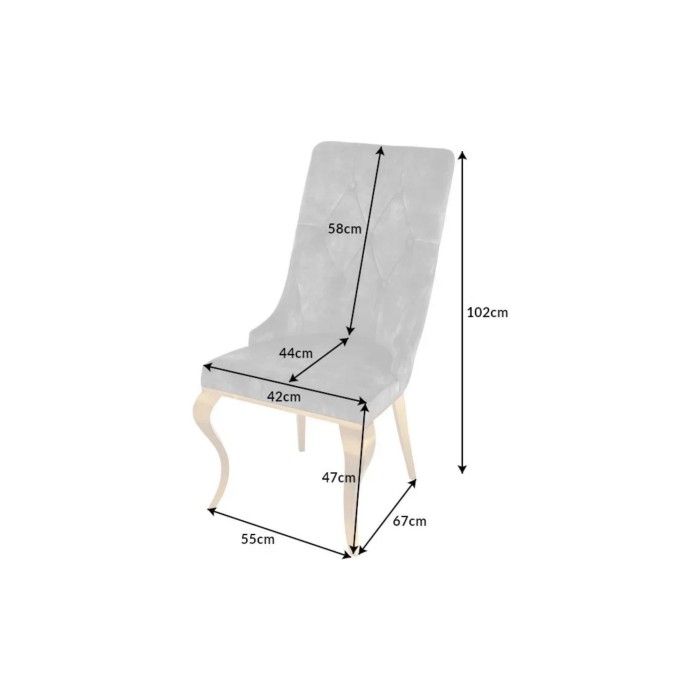 Chaise VELENA en velours gris et pieds dorés dimensions