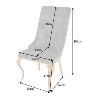 Chaise VELENA en velours gris et pieds dorés dimensions