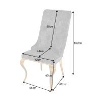 Chaise VELENA en velours gris et pieds dorés dimensions
