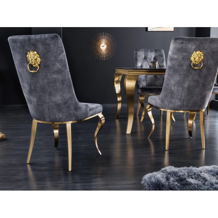 Chaise VELENA en velours gris et pieds dorés vue de dos
