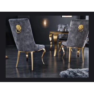 Chaise VELENA en velours gris et pieds dorés vue de dos