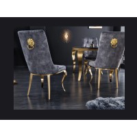 Chaise VELENA en velours gris et pieds dorés vue de dos