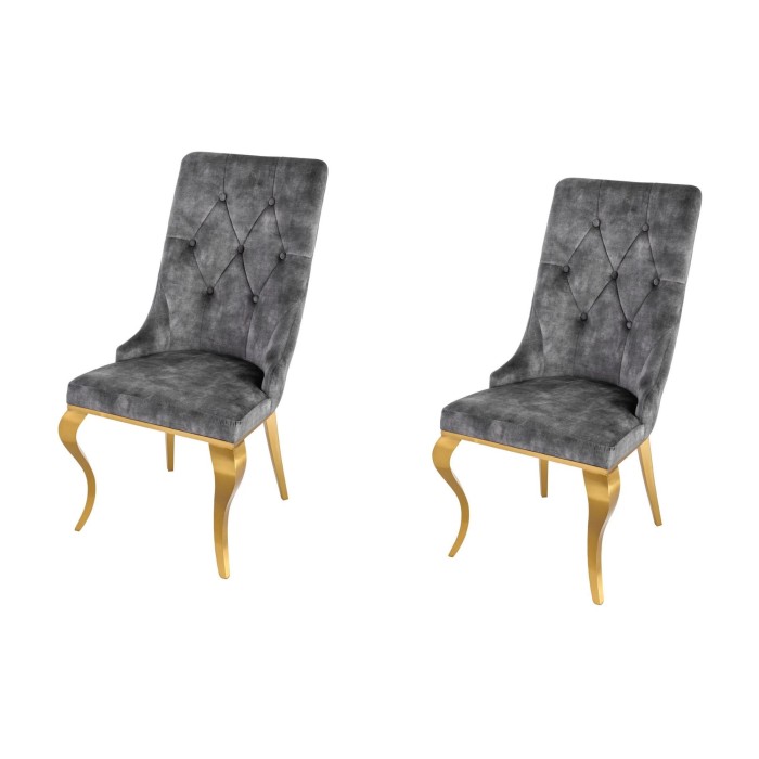 Lot de 2 chaises VELENA en velours gris et pieds dorés
