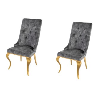 Lot de 2 chaises VELENA en velours gris et pieds dorés