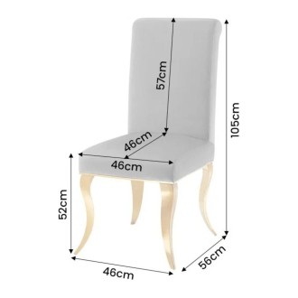 Chaise VELENA grise et pieds dorés dimensions