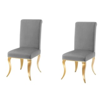 Lot de 2 chaises VELENA grises avec pieds dorés