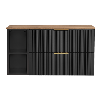 Ensemble meuble sous vasque NOXERA 80 cm – Noir mat et chêne – 2 tiroirs + 2 niches + plan pour vasque