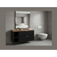 Ensemble meuble sous vasque NOXERA 80 cm – Noir mat et chêne – 2 tiroirs + 2 niches + plan pour vasque