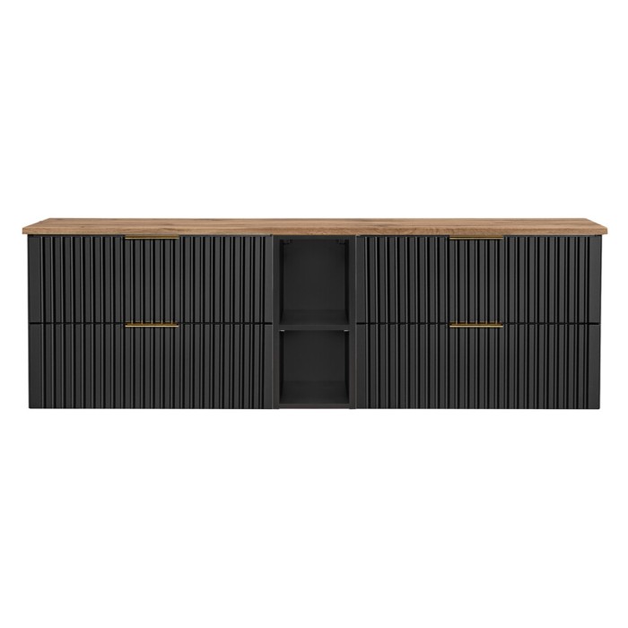 Unterschrank-Set NOXERA 140 cm – Mattschwarz und Eiche – 2 Schränke + 2 Nischen + Platte für Waschtisch