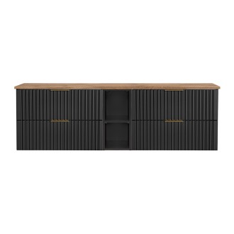 Ensemble meuble sous vasque NOXERA 140 cm – Noir mat et chêne – 2 meubles + 2 niches + plan pour vasque