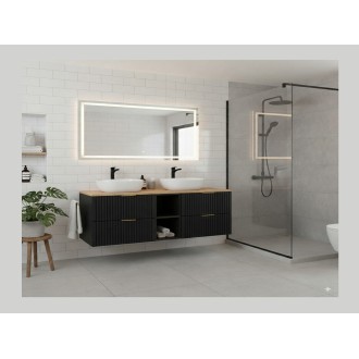 Unterschrank-Set NOXERA 140 cm – Mattschwarz und Eiche – 2 Schränke + 2 Nischen + Platte für Waschtisch