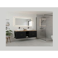 Ensemble meuble sous vasque NOXERA 140 cm – Noir mat et chêne – 2 meubles + 2 niches + plan pour vasque