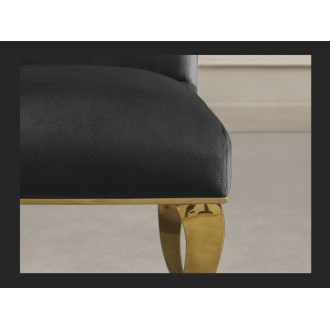 Zoom sur l'assise de la chaise VELENA noire et pieds dorés