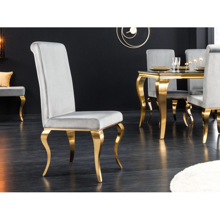 Chaise VELENA grise clair et pieds dorés vue de côté