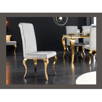 Chaise VELENA grise clair et pieds dorés vue de côté