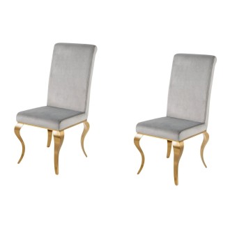 Lot de 2 chaises VELENA grises claires et pieds dorés