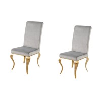 Lot de 2 chaises VELENA grises claires et pieds dorés