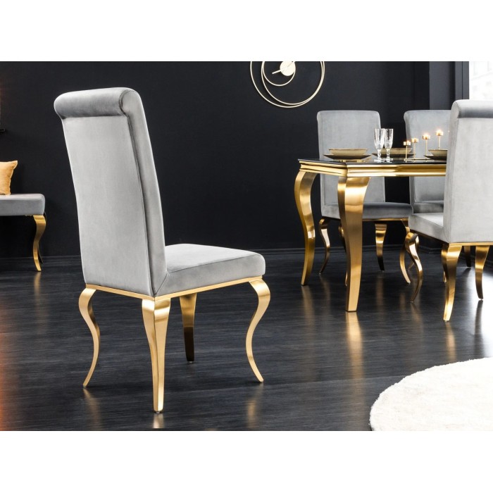 Chaise VELENA grise clair et pieds dorés vue de dos